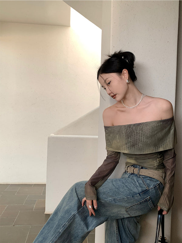 Vibrant Off Shoulder Tie Dye Mesh Top