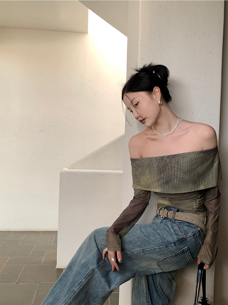 VILZSTUDIOS Vibrant Off Shoulder Tie Dye Mesh Top