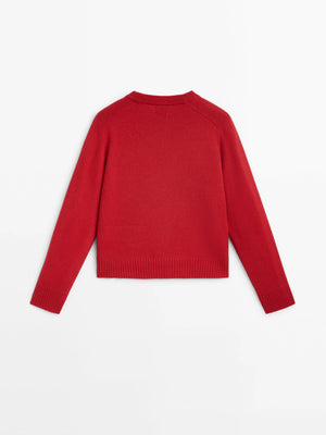 VILZSTUDIOS Red Minimalist Wool Blend Sweater