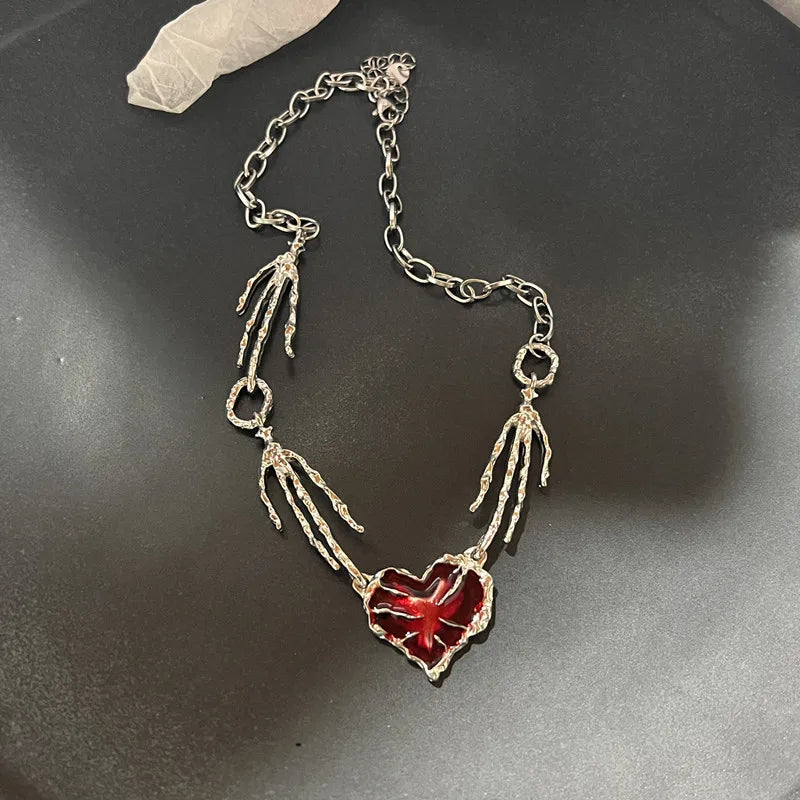 VILZSTUDIOS Gothic Red Peach Heart Pendant Necklace