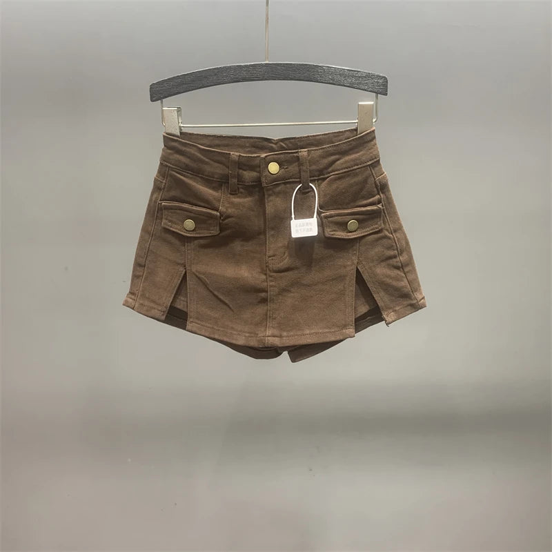 VILZSTUDIOS Vintage High Waist Khaki Denim Skirts