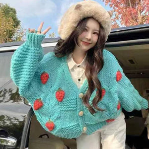 VILZSTUDIOS Cozy Strawberry Knit Cardigan