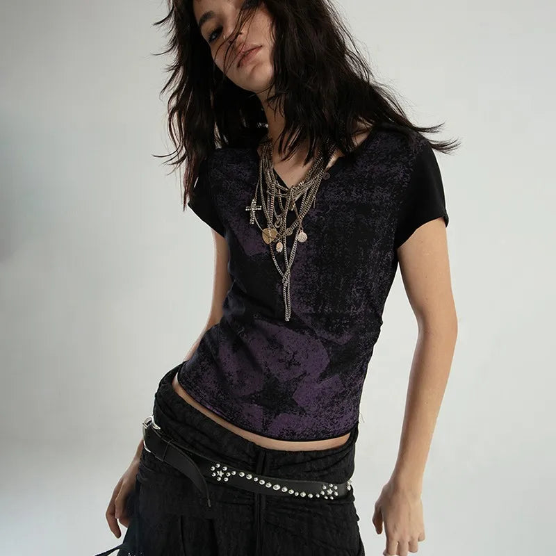 VILZSTUDIOS Vintage Grunge Star Print Crop T-Shirt