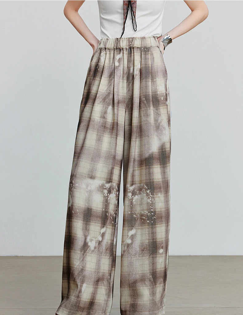 VILZSTUDIOS Plaid Wide Leg Casual Pants