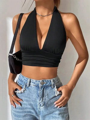 VILZSTUDIOS Grunge Punk Backless Cropped Halter Top