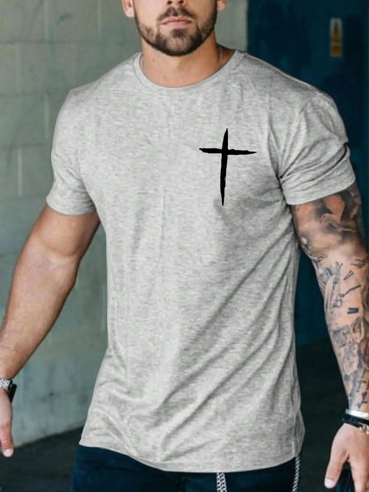 VILZSTUDIOS Oversized Cross Print Loose Summer T-Shirt