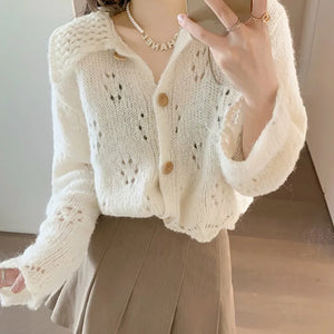 VILZSTUDIOS Elegant Lapel Polo Cardigan