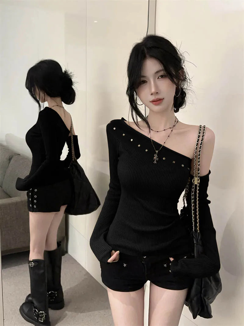 VILZSTUDIOS Stylish Off Shoulder Knitted Sweater