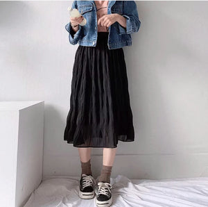 VILZSTUDIOS Pleated Chiffon High Waist Skirt