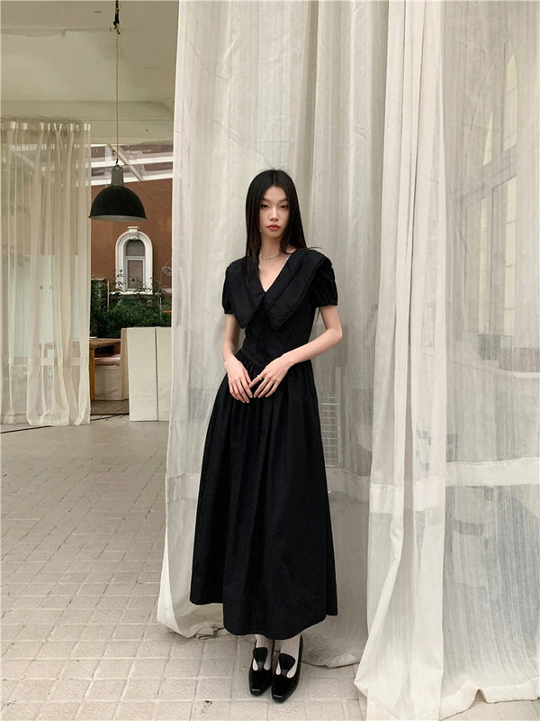 Elegant Black V-Neck Midi Dress