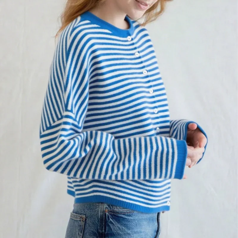 VILZSTUDIOS Casual Striped Knitted Cardigan