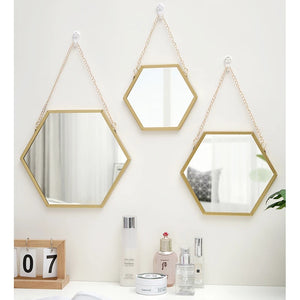 VILZSTUDIOS Hexagon Shape Decorative Mirror Wall Decor Makeup Hanging Mirror Bathroom Cosmetic Mirror Bedroom Room Wall Decoration