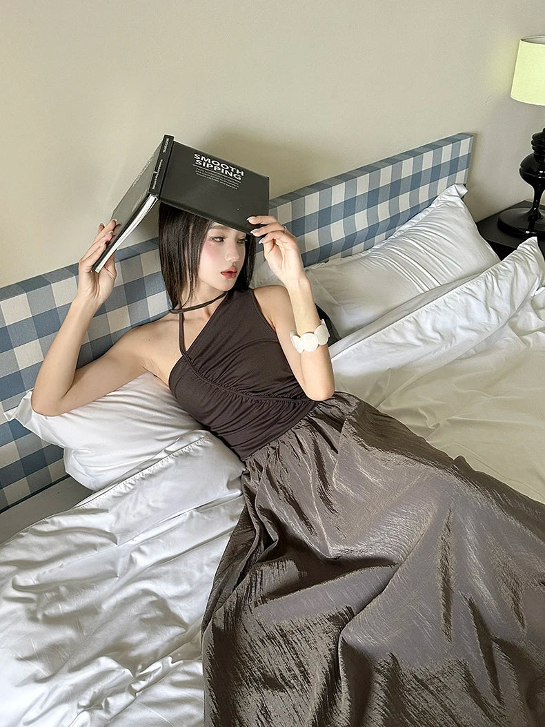 VILZSTUDIOS Brown Patchwork A-Line Maxi Skirts