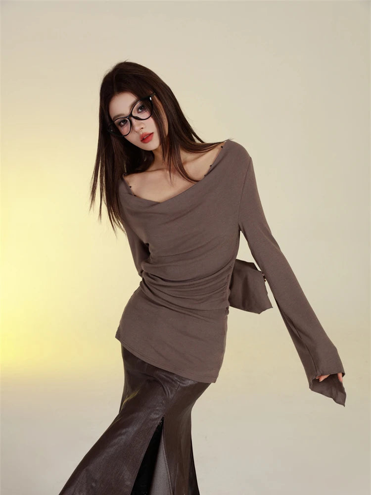 VILZSTUDIOS Brown Knitted Long Sleeve Top