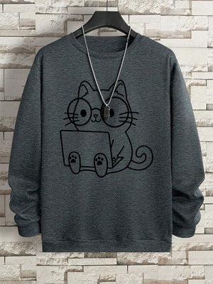 VILZSTUDIOS Nerdy Cat Print Loose Long Sleeve Top