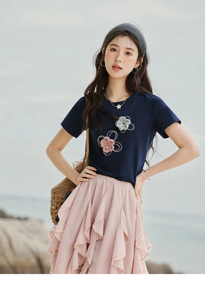 VILZSTUDIOS Floral Beaded T-Shirt