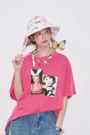 VILZSTUDIOS Retro Printed Loose Casual T-Shirt