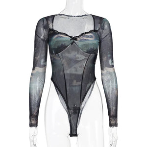 VILZSTUDIOS Dark Retro Mesh Long Sleeve Bodysuit