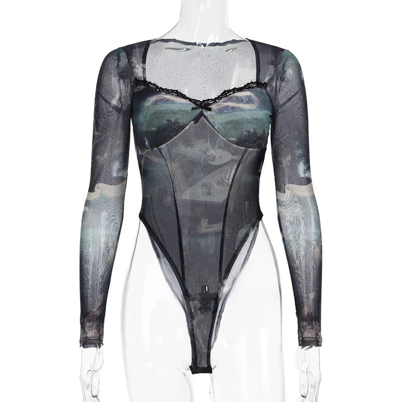 VILZSTUDIOS Dark Retro Mesh Long Sleeve Bodysuit