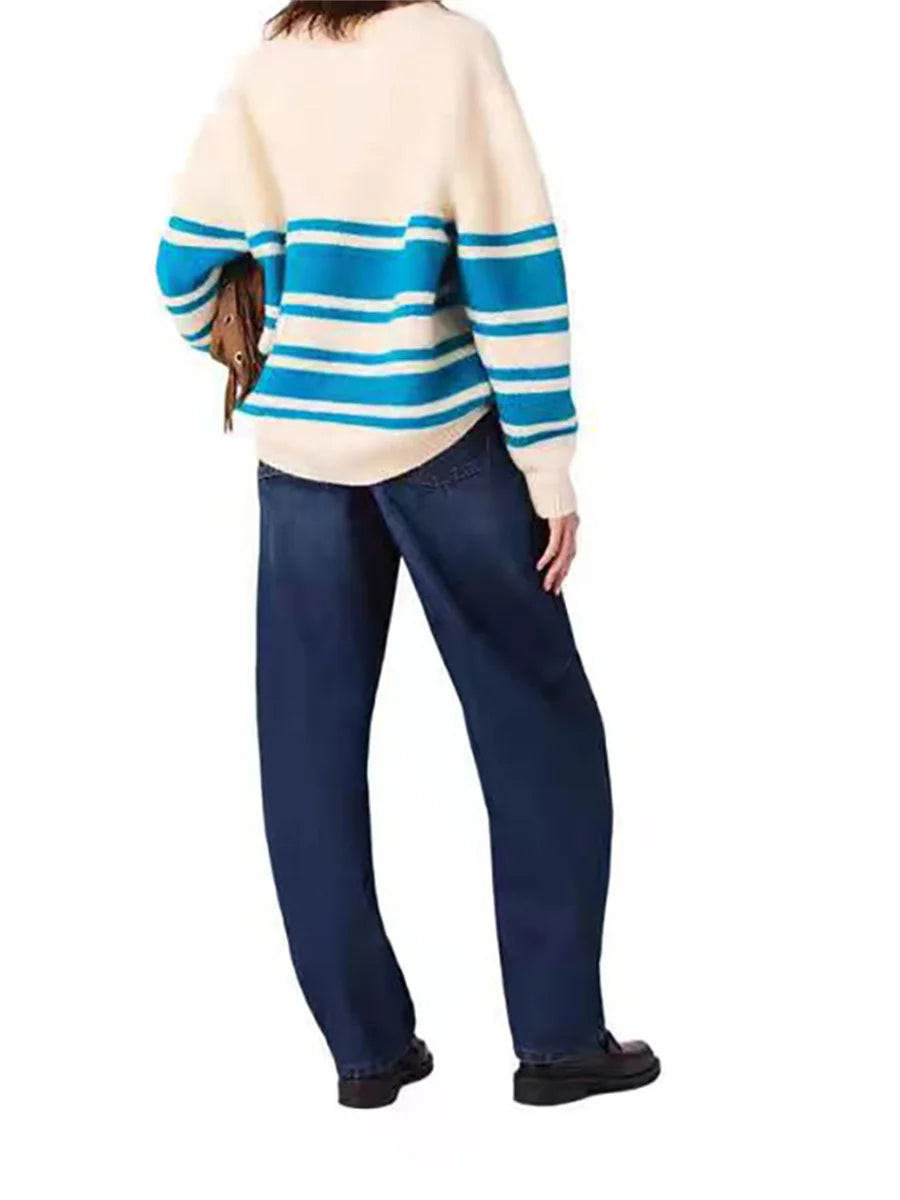 VILZSTUDIOS Contrast Blue Stripe Jacquard Sweater