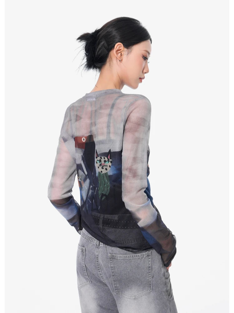 VILZSTUDIOS Colorful Graffiti Print Graphic Long Sleeve Top
