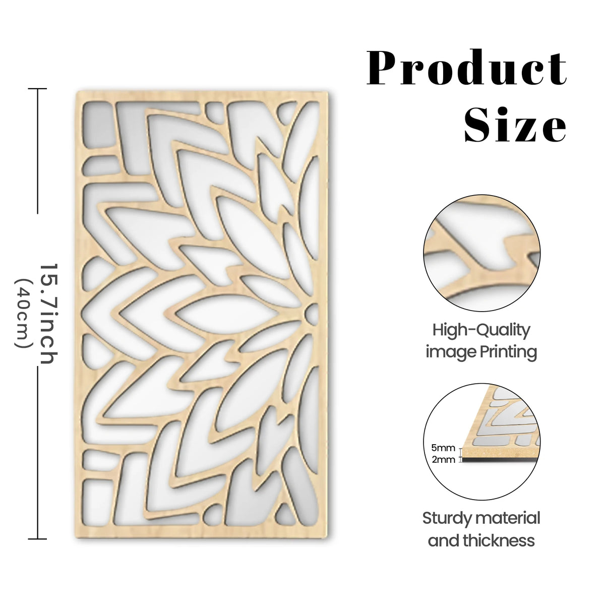 VILZSTUDIOS 3Pcs 2D 16in Wooden Acrylic Double-Layer Wall Mirror Hollow Leaf Design Refined Lifestyle Artistic Home Decorative Mirror