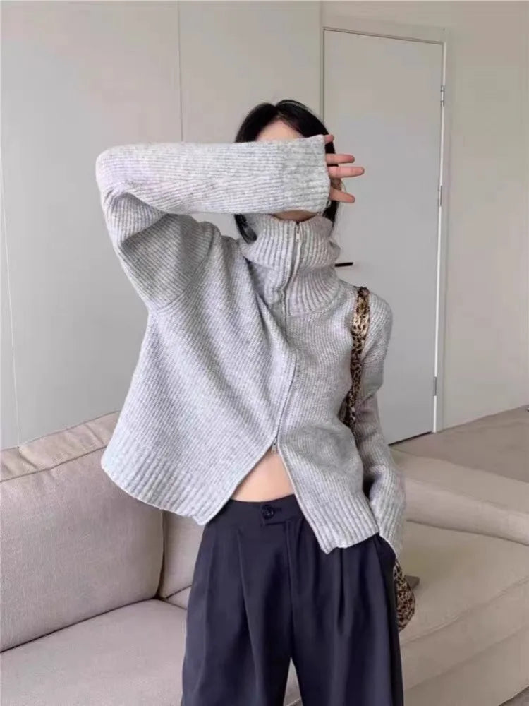 VILZSTUDIOS Smart Casual Knit Zipper Cardigan
