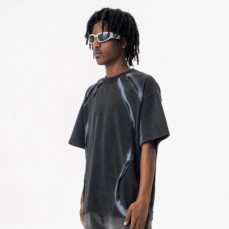 VILZSTUDIOS Vibrant Graphic Print Striped T-Shirt