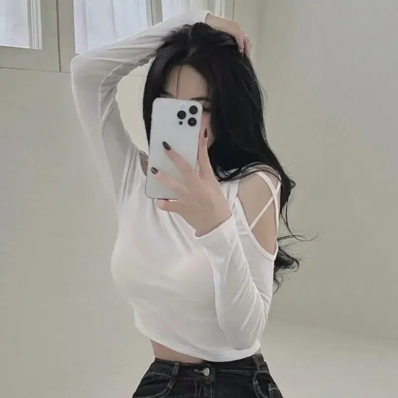 VILZSTUDIOS Sexy Hollow Out Turtleneck Long Sleeve Top