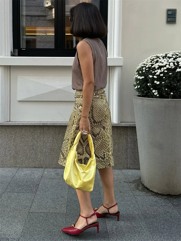 VILZSTUDIOS Slim Fit Snakeskin Print Skirt