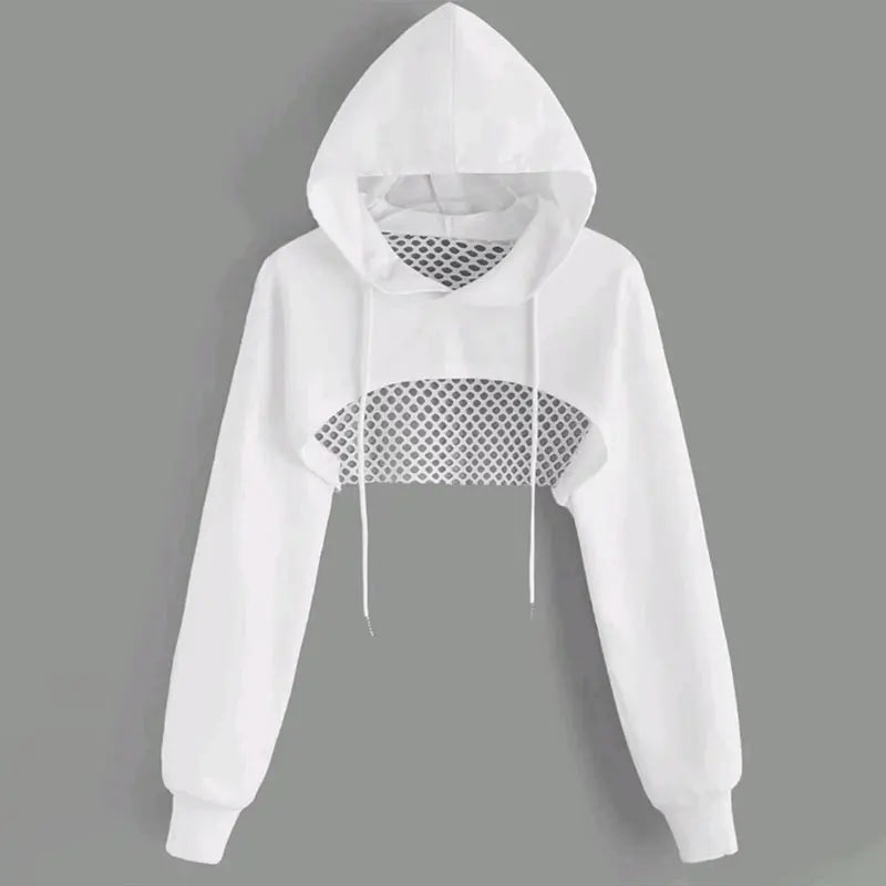 VILZSTUDIOS Sexy Mesh Back Cropped Hoodie