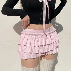 VILZSTUDIOS Pink Bow Pleated Mini Skirt