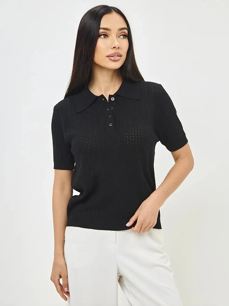 VILZSTUDIOS Casual Short Sleeve Knitted T-shirt
