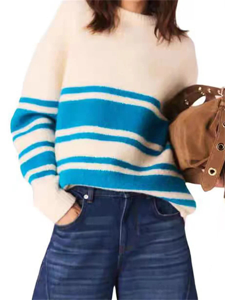 VILZSTUDIOS Contrast Blue Stripe Jacquard Sweater