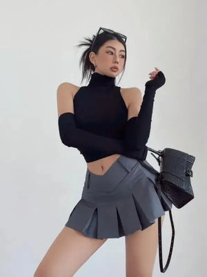 VILZSTUDIOS Pleated High Neck Tank Top