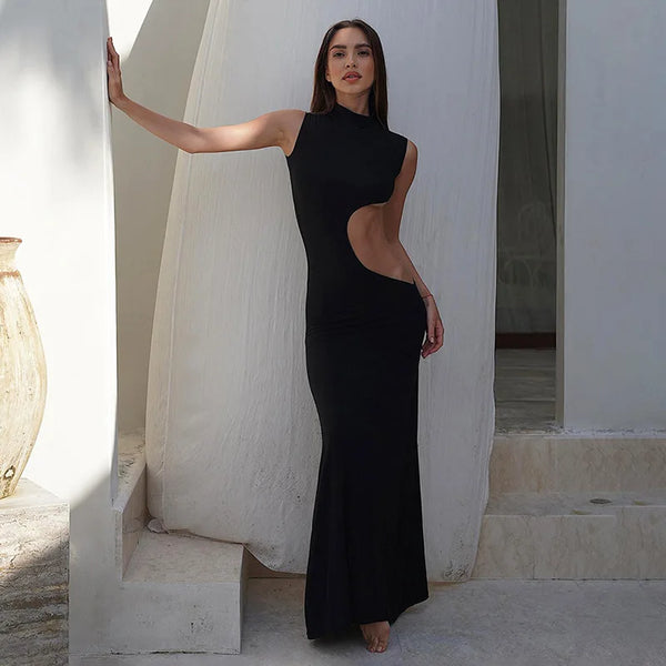 Sexy Cryptographic Cut Out Maxi Dress