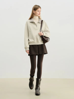 VILZSTUDIOS Cozy Plaid Stand Collar Sweatshirt