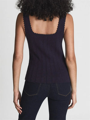 VILZSTUDIOS Hollow Out Lace Trim Knit Tank Top