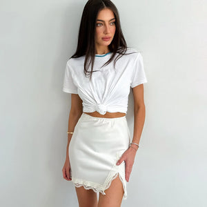 VILZSTUDIOS Elegant Satin Embroidery High Waist Skirt