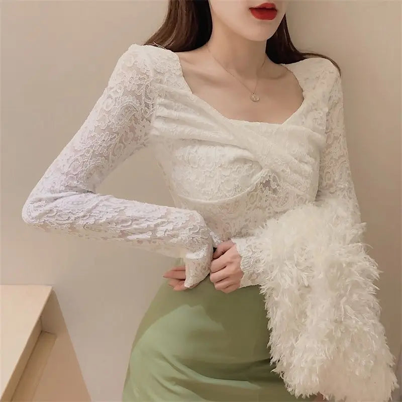 VILZSTUDIOS Lace Hollow Out Long Sleeve Top