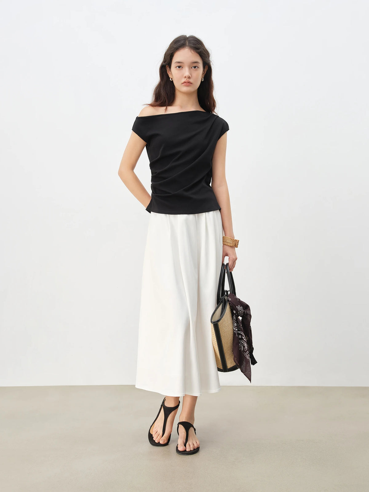 VILZSTUDIOS Off-Shoulder Slim Knit Petite Blouse