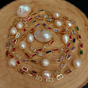 VILZSTUDIOS Pink Baroque Pearl Mixed Color Long Chain Necklace
