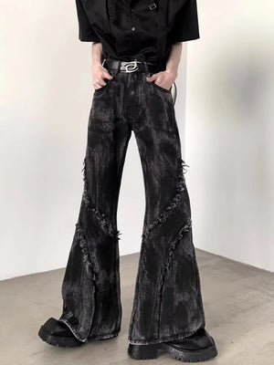 VILZSTUDIOS Black Washed Stacked Flare Denim Jeans
