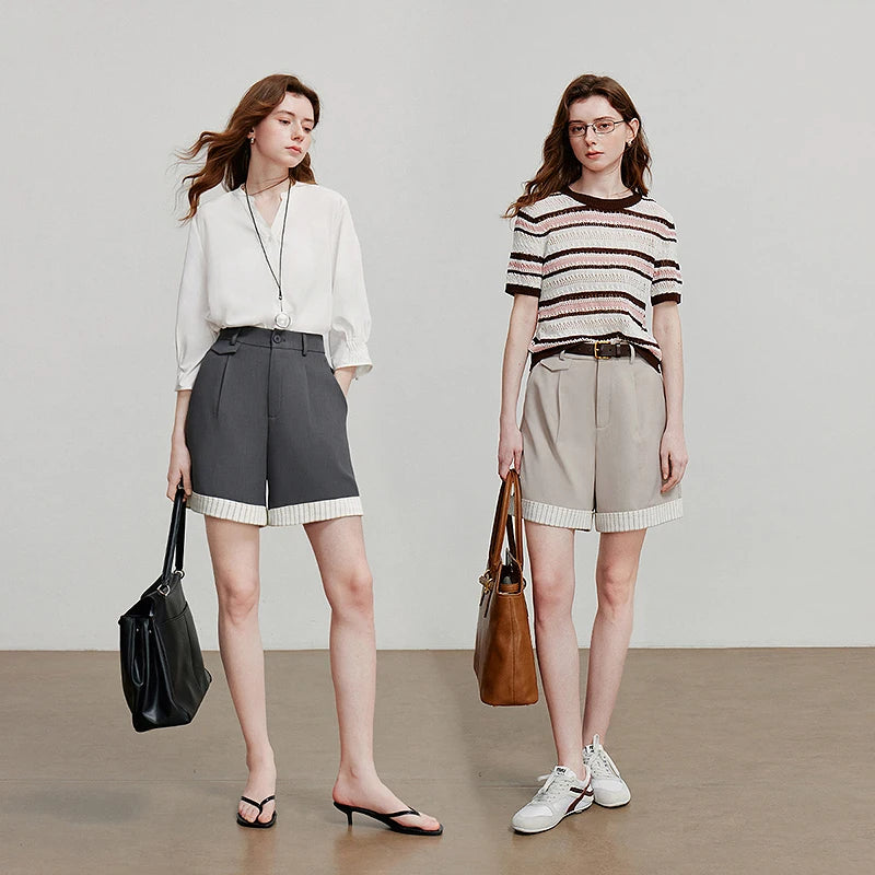 VILZSTUDIOS Versatile Striped Classic Wide Leg Shorts