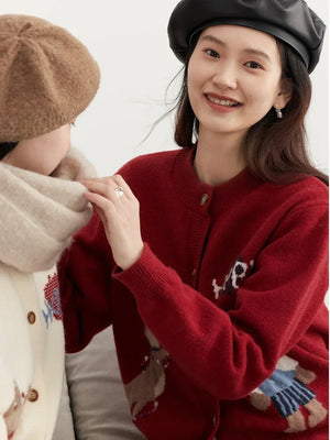 VILZSTUDIOS Retro Jacquard Happy Bear Cardigan