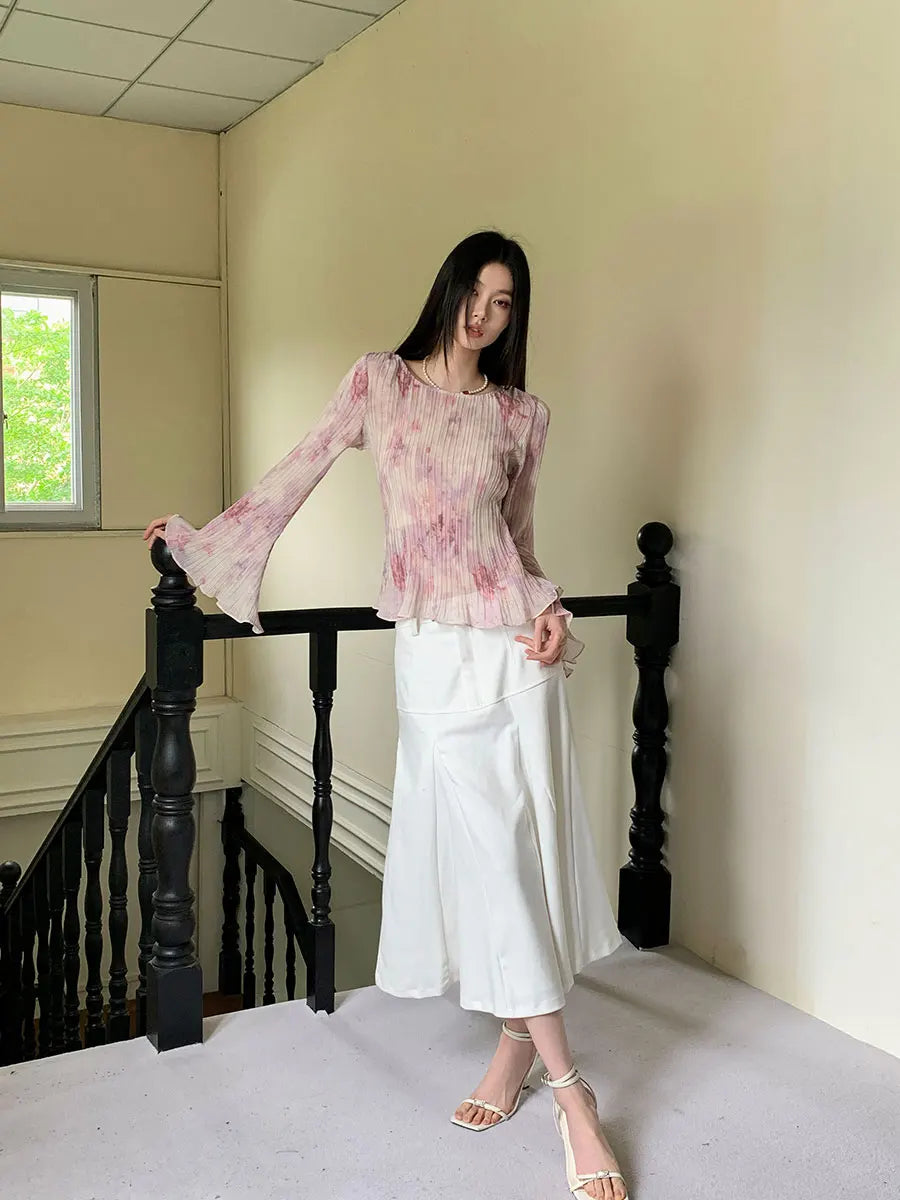 VILZSTUDIOS Pink Pleated Ruffled Blouse