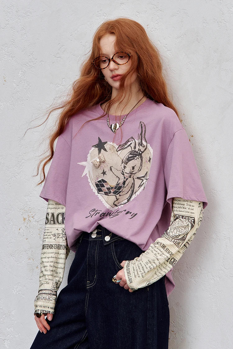 VILZSTUDIOS Oversized Newspaper Print Long Sleeve T-Shirt