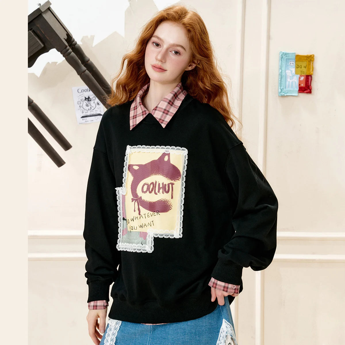 VILZSTUDIOS Retro Letters Printed Crewneck Sweater