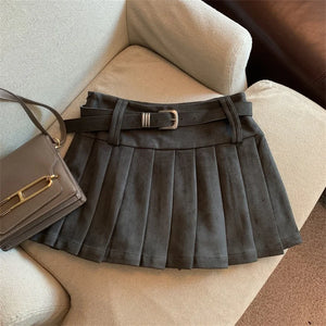 VILZSTUDIOS Khaki Leather A-Line Mini Skirt