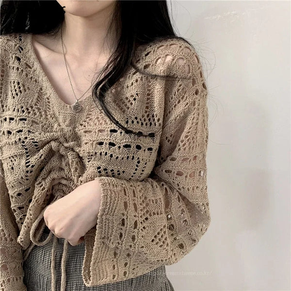 Chic Hollow Out V-Neck Pullover
